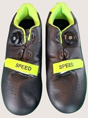 Men’s Cycling Shoes Size EU 42 US 8.5 Black Neon Road Bike Clipless Peloton SPD